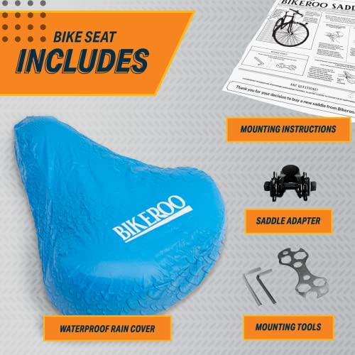 Bikeroo Bike Seat Cushion for Women - Universal Memory Foam Bicycle Seat for Mountain, Road, Exercise Bike - Comfortable Padded Bike Saddle Replacement w/ Shock Springs, Black
