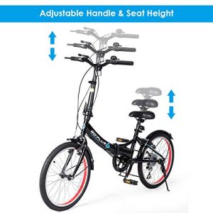 Goplus 20'' Folding Bike, 7 Speed Shimano Gears, Lightweight Iron Frame, Foldable Compact Bicycle with Anti-Skid and Wear-Resistant Tire for Adults (U-Shape Crossbar)