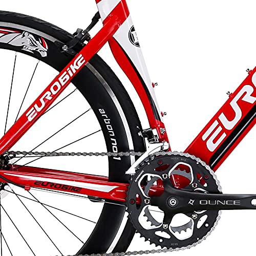 Eurobike Road Bike XLTL-XC7000 Aluminum Frame 14 Speed 54CM Light Caliper Brake 700C Road Bicycle for Adult Multi-Color (Black-Red)