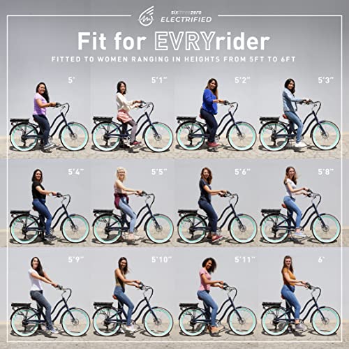 sixthreezero EVRYjourney Women's Electric Bicycle, 7-Speed Step-Through Touring Hybrid eBike, 250 Watt Motor, 26" Wheels, Teal