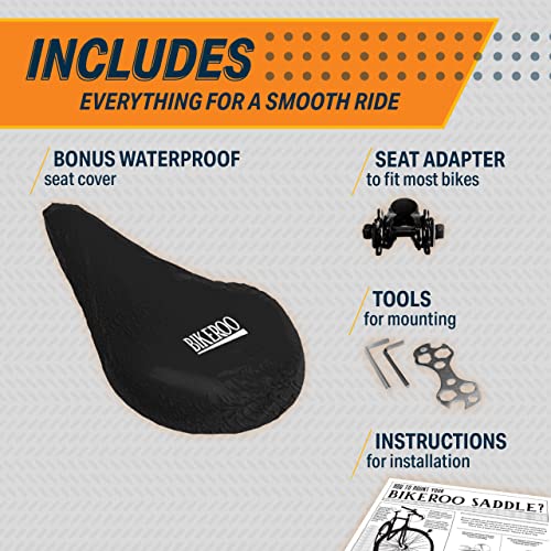 Bikeroo Bike Seat Cushion - Bicycle Seat for Men & Women with Padded Comfort, Mounting Tools, & Waterproof Rain Cover, Replacement Bike Saddle Made for Road & Mountain Bikes