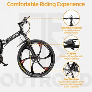 MarKnig Mountain Bike, Adult Folding Bicycle with Shimano 21 Speeds Drivetrain, 26 Inch Wheels, Dual Disc-Brake, High Carbon Steel Frame, MTB Bicycle for Men Women