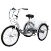 Adult Tricycle Trikes,7 Speed Three-Wheeled Bike,24 Inch Cruiser Bicycles with Large Shopping Basket for Seniors, Women, Men -Silver