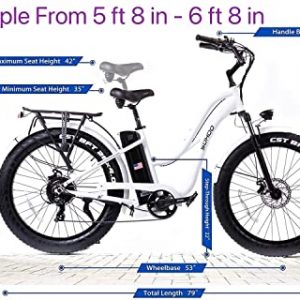 SOHOO 48V 750W 16Ah 26 in Step-Thru Beach Cruiser Electric Bicycle City E-Bike Mountain Bike (White), X-Large