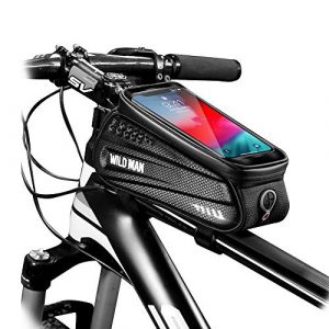 WILD MAN Bike Bicycle Bag, Waterproof Bike Phone Mount Bag Front Frame Top Tube Handlebar Bag with Touch Screen Holder Case for Android/iPhone Cellphones 6.5”, Bike Accessories for Adult Bikes
