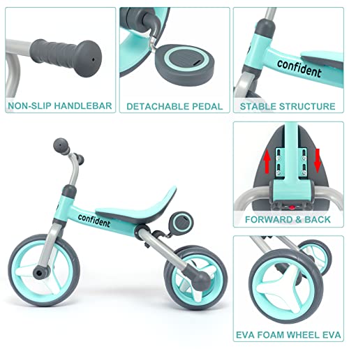 YGJT 3 in1 Toddler Tricycle for 2 - 4 Year Old Foldable Toddler Bike Kids Trike & Balance Bike Outdoor Riding Toys for Boys Girls Birthday (Turquoise)