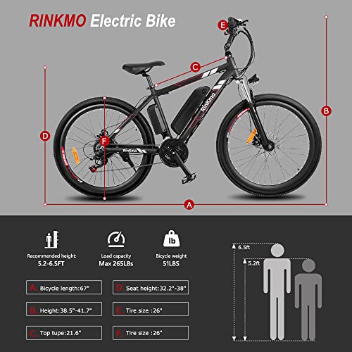 Electric Bike,Rinkmo Electric Mountain Bike for Adult,26''Electric Bicycle with 250W Motor, 36V 10Ah Battery,Professional 21 Speed Gears Disc Brakes Aluminum E-Bike