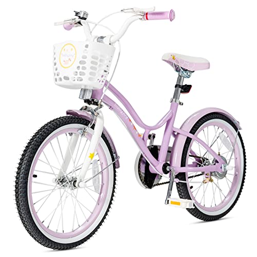 INFANS Kids Bike 18 Inch with Adjustable Seat, Balance or Training Wheels, Handbrake, Steel Frame, Toddler Children Bicycles for 5-9 Years Old Kids Boys Girls (Purple)