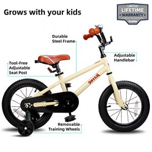JOYSTAR 16 Inch Kids Bike for 4 5 6 7 Years Boys Girls Gifts Bikes Unisex Children Bicycles with Training Wheels BMX Style 85% Assembled Beige