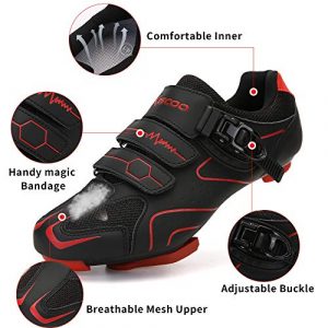 Unisex Cycling Shoes Compatible with pelaton Indoor Road Bike Shoes Riding Shoes for Men and Women Look Delta Cleats Clip Outdoor Pedal, (Black-red, M9.5)