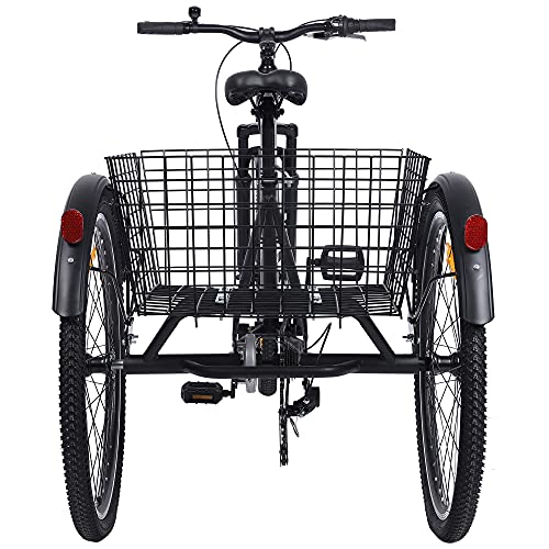 SZN Adult Mountain Tricycle, Adult Trike Three Wheel Cruiser Bike Men Women Exercise Tricycles, 7-Speed, 24 or 26-Inch Wheel Options, Cargo Basket