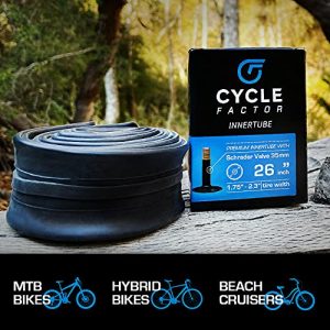 Cycle Factor 26” Mountain/Hybrid Bike Inner Tube 26x1.75/2.3 Inch Replacement, 35mm Schrader Valve - Premium Butyl Rubber Bicycle Tires, Long-Lasting Inflation (2-Pack w/tire levers)