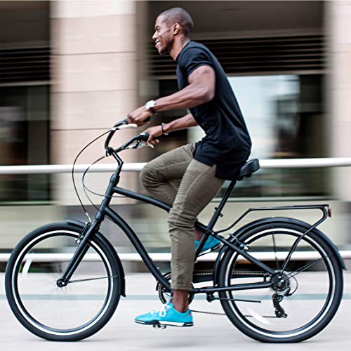 sixthreezero EVRYjourney Men's 21-Speed Step-Through Hybrid Cruiser Bicycle, Matte Black w/Black Seat/Grips, 26" Wheels