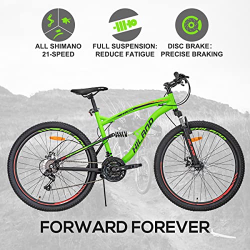 Hiland Full-Suspension 26 Inch Mountain Bike for Men Women Teenagers, Shimano 21 Speeds, Disc Brakes MTB Bicycle