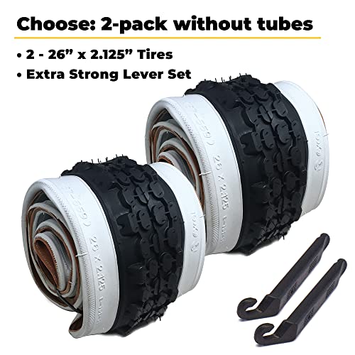 Eastern Bikes Classic White Wall Tires for Your Cruiser Wheels and Beach Cruiser Bike Accessories. 26 x 2.125 White Wall Bicycle Tires. with or Without Tubes. 1 or 2 Pack. (2 Tires - 2 Tubes)