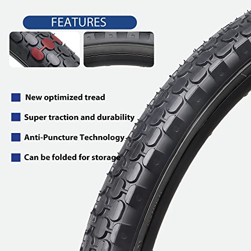 Hycline Bike Tire,26"x2.125"Folding Replacement Tire for Beach Cruiser Bicycle-Black