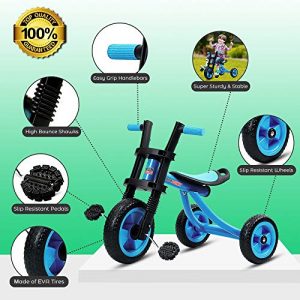 High Bounce Kids Tricycle - Extra Tall 3 Wheel Kids Trike, for Toddlers and Kids Ages 3-6 Adjustable Seat Tricycles , Soft Rubber Handle (Blue)