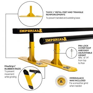 Imperial&Co Round Bar Grind Rail and Wax for Skateboard Ramps Setup on Driveway or Skatepark for begginers and Adults, BMX Bike, Scooter, Agressive Inline & Roller Skating/Blading, Snowboarding, Ski
