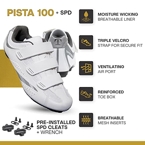 Tommaso Pista Women's Indoor Cycling Ready Cycling Shoe Bundle - White/Silver - SPD - 39