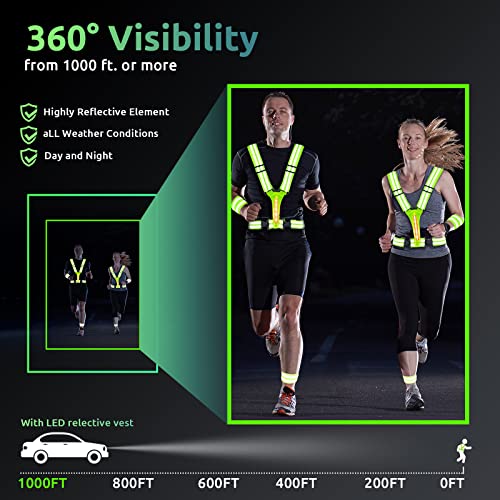 UPBOXN Reflective LED Running Vest, USB Rechargeable with 3 Light Modes, High Visibility Light Up Vest with 2 Reflective Elastic Bands, Adjustable Safety Gear for Night Running, Cycling (Men & Women)