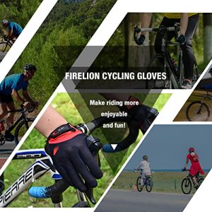 FIRELION Men/Women Bicycle Cycling Gloves,Full-Finger Anti-Skid Shock-Absorbing Outdoor MTB Downhill Off Road Gloves for Racing,Breathable and Touch-Screen Sports Bike Protective Gloves(Black,Large)
