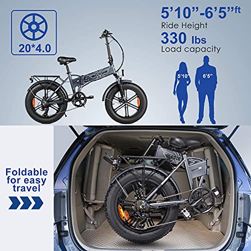 ENGWE 750W Folding Electric Bike for Adults 20" 4.0 Fat Tire Mountain Beach Snow Bicycles Aluminum Electric Scooter 7 Speed Gear E-Bike with Detachable Lithium Battery 48V 12.8Ah Up to 28MPH (Gray)