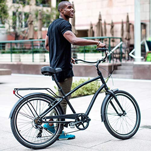 sixthreezero EVRYjourney Men's 3-Speed Step-Through Hybrid Cruiser Bicycle, Matte Black w/Black Seat/Grips, 26" Wheels
