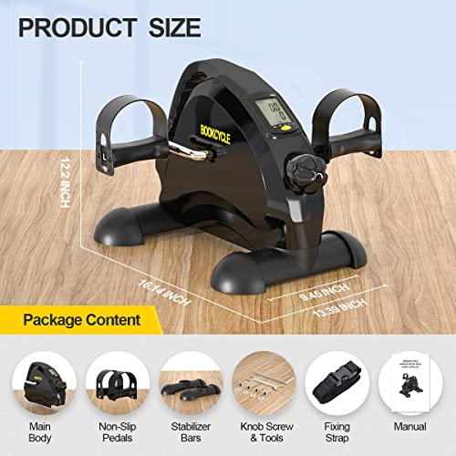 BOOKCYCLE Mini Exercise Bike Foot Pedal Exerciser Theraphy Bicycle for Leg and Arm Exercise with LCD Monitor