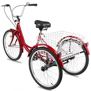ExGizmo 3 Wheel Bikes Adult Tricycles 7 Speed 20 inch Adult Trikes Three-Wheeled Cruiser Bicycles with Cart 3 Wheel Bike Trike for Adults,Women, Men (20inch, Yellow 01) (Red 01, 20inch)