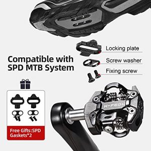 K PEDC SPD Compatible Clipless MTB Mountain Bike Pedal Dual Sided with 3 Sealed Bearings Lightweight Aluminum 9/16″ Platform Bicycle Pedals with Cleats for Road (Black 3 Bearings)