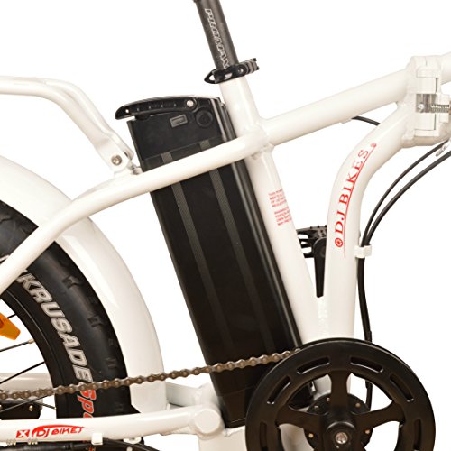 DJ Folding Bike 750W 48V 13Ah Power Electric Bicycle, Pearl White, LED Bike Light, Suspension Fork and Shimano Gear