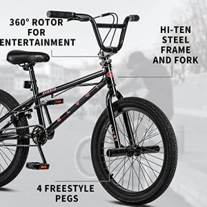 AVASTA 20 Inch Kids Bike Freestyle BMX Bicycle for 6 7 8 9 10 11 12 13 14 Years Old Boys Girls with 4 Pegs, Black
