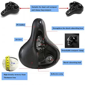 TANUP Comfortable Bike Seat for Women Men Wide Bike Seats Replacement Soft Padded Bicycle Saddle with Dual Shock Absorbing Rubber Balls Large Bike Seat - Gel Bike Seat for Outdoor and Exercise Bike