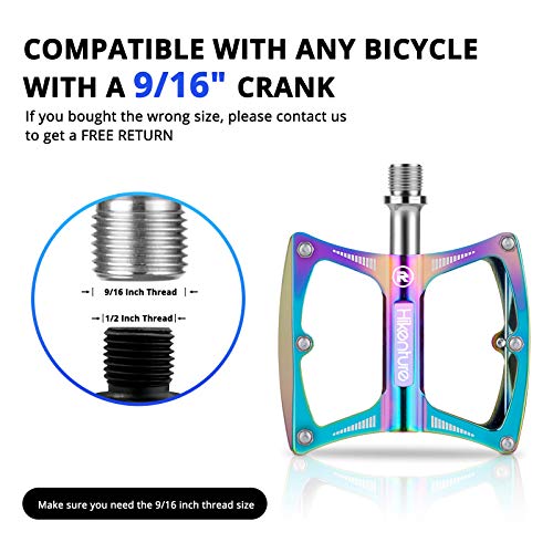 Hikenture Bike Pedals Mountain Bike Adult Road Bicycle Flat Pedals Metal 9/16" Sealed Bearing Lightweight Aluminum Alloy Colorful Wide Platform Cycling Pedal for BMX/MTB (Road)