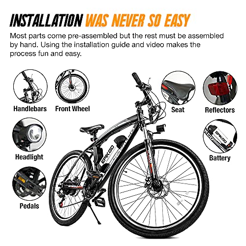 EPIKGO Electric Bike 250W Motor Powered Mountain Bicycle 26" Tire, 20MPH Adult Ebike with P.A.S and 21 Speed-Gear Shifter 36V/8AH Removable Lithium Battery, Black, Standard (EG000045)