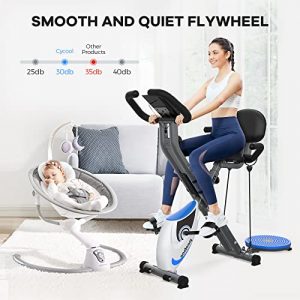 cycool Folding Exercise Bike 3 in 1 Indoor Stationary X-Bike Foldable Magnetic Cycling with Twister Plate and Arm Resistance Bands for Home Workout Use