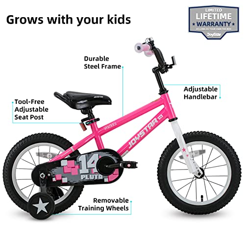 JOYSTAR 12 Inch Pluto Kids Bike with Training Wheels for Ages 3 4 Year Old Boys Girls Toddler Children BMX Bicycle Pink