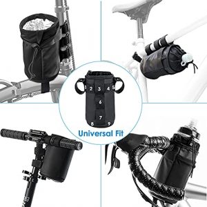 WOTOW Bike Water Bottle Holder Bag, Bicycle Insulated Drink Cup Holder, Handlebar Frame Strap-On No Screws Water Bottle Cage, Cycling Phone Storage Bag with Shoulder Strap for Touring Commuting