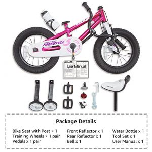 RoyalBaby Kids Bike Boys Girls Freestyle BMX Bicycle with Training Wheels Kickstand Gifts for Children Bikes 16 Inch Fuchsia