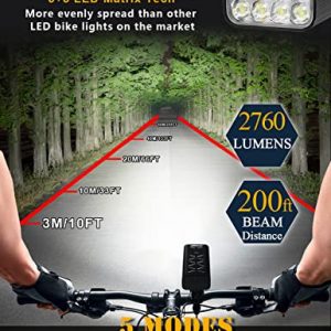 Bike Lights for Night Riding, 2760 Lumens USB Rechargeable 8 LED Bicycle Light, 5 Modes Bike Headlight Lasting 42 Hours, Bike Lights Front and Back Great for Road, Mountain, Commuter Bicycles Cycling