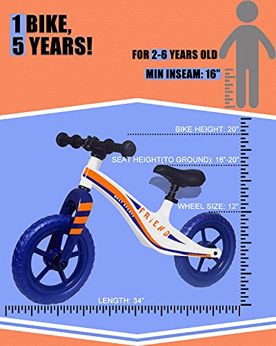 YOUQIQU Balance Bike, Kids Balance Bike for 2 3 4 5 6 Year Old Boys and Girls, 12" Toddler Baby Balance Bike High-end Magnesium Alloy Frame, EVA Foam Or Air Rubber Tires(Blue, Black, White)