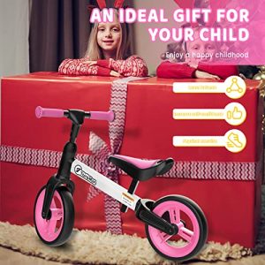 ThinkMax Toddler Balance Bike Adjustable Seat and Handlebar No-Pedal Training Bike for Kids Age 18 Months 2 3 Year Old (Rose)