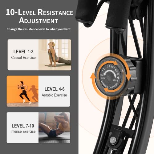 YOLENY Folding Exercise Bikes, 3-in-1 X-Bike with Arm Resistance Bands, Lightweight Foldable Stationary Bike with Comfortable Seat Cushion, 10 Level Adjustable Magnetic Resistance for Home Use