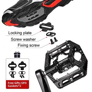 MZYRH MTB Mountain Bike Pedals 3 Bearing Flat Platform Compatible with SPD Dual Function Sealed Clipless Aluminum 9/16