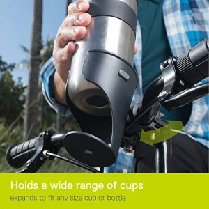 Delta Cycle Expanding Beverage Holder - Bike Cup Holder Handlebar Cruiser for Water Bottles, Coffee Cups and More - Integrated Rubber Pads for Secure Grip - Easy Installation, Durable Construction, Black