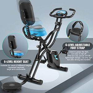 ANCHEER Exercise Bike 10 Levels of Magnetic Resistance and Large Comfortable Seat, Indoor, Folding Fitness Bike Tablet and Digital Monitor Holder