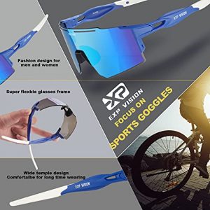 Polarized Cycling Glasses, Windproof Sports Sunglasses, UV 400 Biking Glasses for Baseball Running Fishing Golf Driving Hiking Bicycle Riding Mountain Bike (Blue)