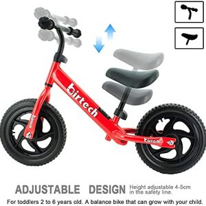 Birtech Balance Bike for 2-6 Years Old Kids 12 Inch Toddler Balance Bike Kids Indoor Outdoor Toys No Pedal Training Bicycle with Adjustable Seat Height, Red