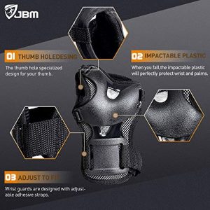 JBM Kids Child BMX Bike Knee Pads and Elbow Pads with Wrist Guards Protective Gear Set for Biking, Riding, Cycling Scooter, Skateboard (Black, Kids/Child)