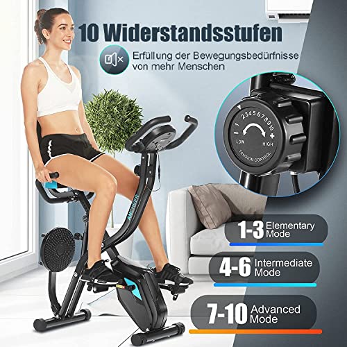 ANCHEER Folding Exercise Bike APP Control, Stationary Bike Indoor Cycling Bike with 10-Level Adjustable Magnetic Resistance, Twister Plate, Pulse Sensor, Easy to Move, Space Saving